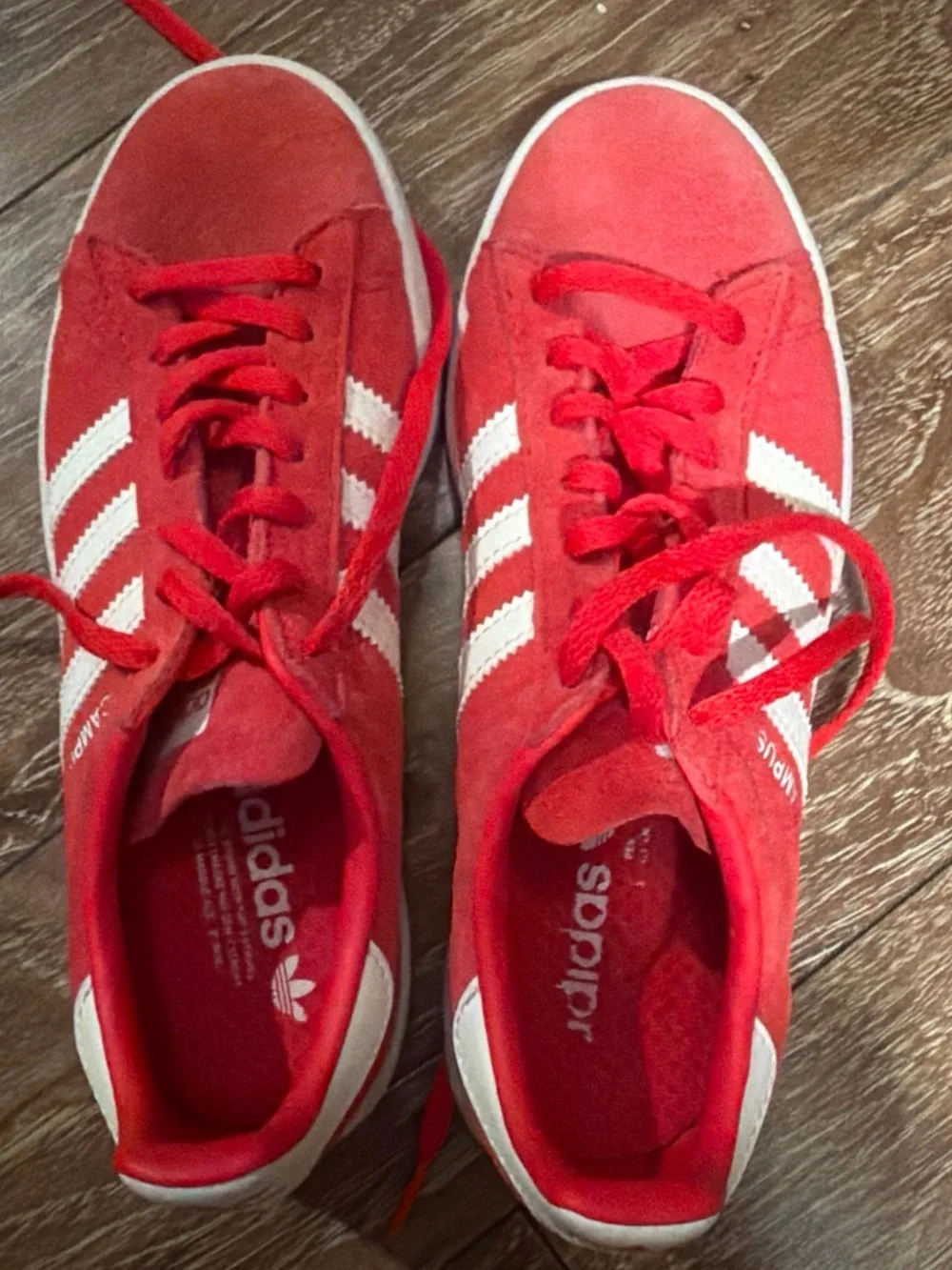 adidas Red Suede Campus Sneakers with White Stripes